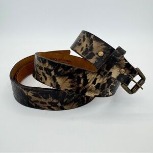 PERRY ELLIS Invisible Buckle Belt S‎ Leopard Print Leather Neutral Casual